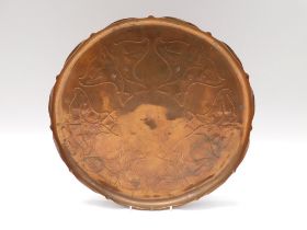A Joseph Sankey & Sons Art Nouveau designed Arts and Crafts copper tray, fluted edging and of
