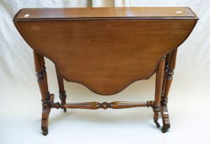 George III mahogany sutherland/dropleaf sofa table with single drawer along with a late 19th century