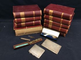 A mixed lot to include; Two silver plated unmarked Art Deco designed engine turned cigarette cases,