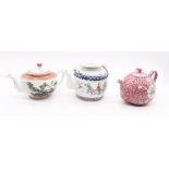 Three late 19th century Chinese export porcelain tea pots with marks to base, in different designs