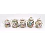 A collection of Chinese export famille rose 19th century teapots, rose medallion, c.1860