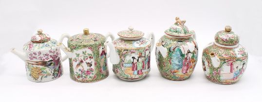 A collection of Chinese export famille rose 19th century teapots, rose medallion, c.1860