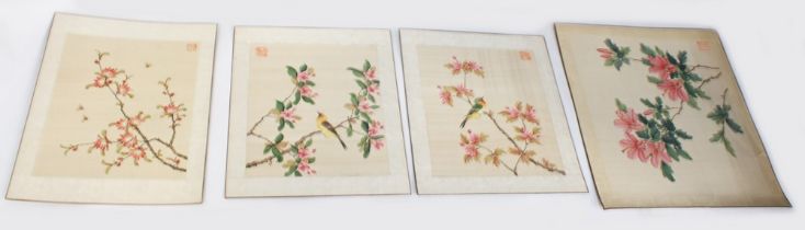 A collection of early 20th century Chinese watercolours on silk signed with Chinese stamp