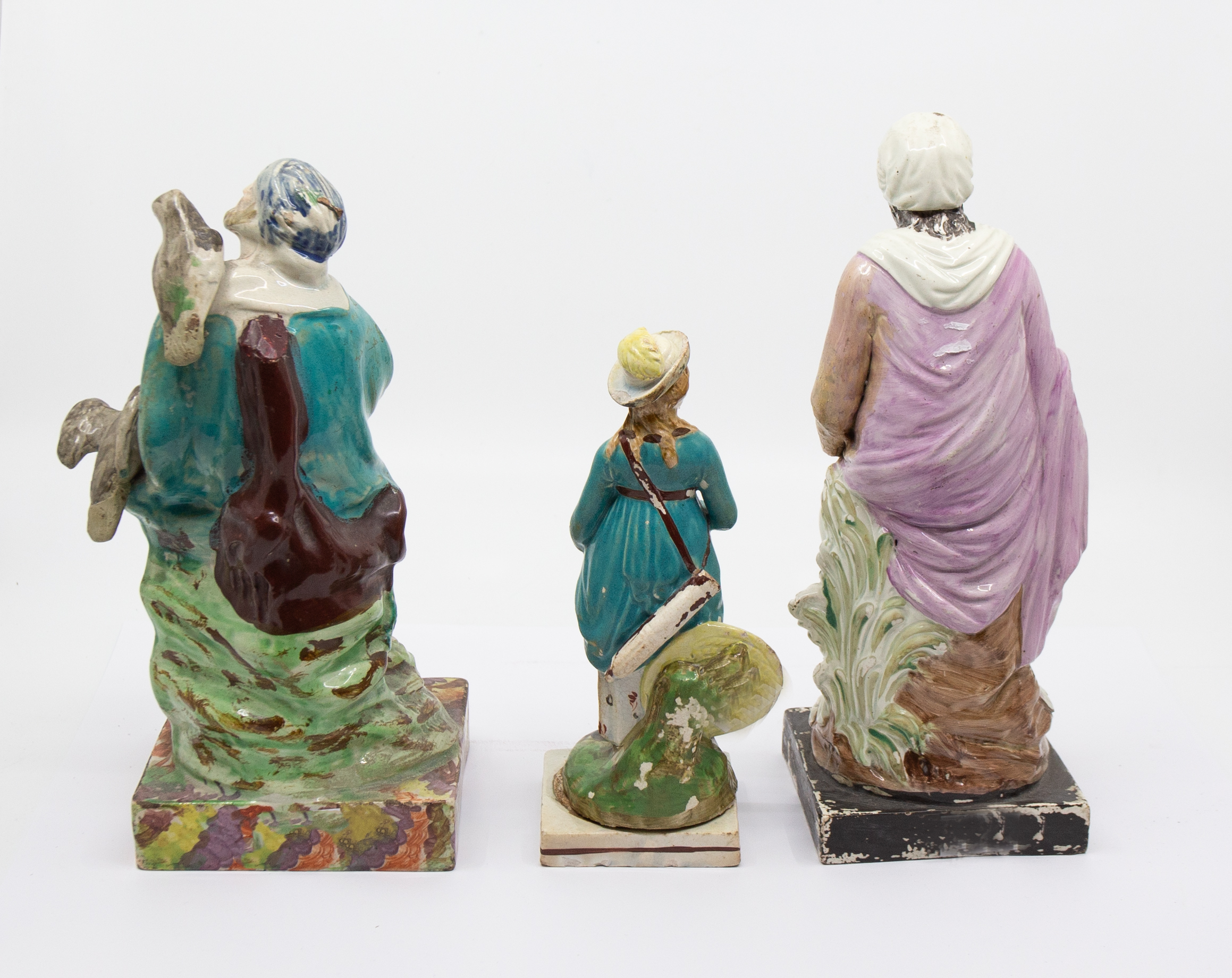 Three Staffordshire 19th century square based figures: The Lady Archer and two models of Elijah, c. - Image 2 of 3