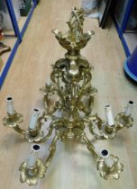 Mid 20th C solid brass nine branch ceiling candle chandelier mid 19th C style 100cm drop.