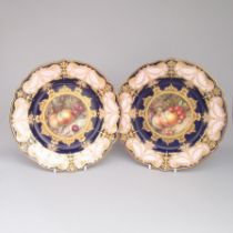 Two Royal Worcester Dessert plates, painted with fruit. One painted with peaches and cherries the