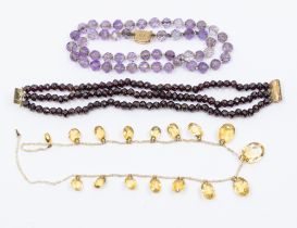 A collection of early 19th century jewellery to include a seed pearl and citrine garland necklace,
