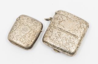 A Victorian silver combination vesta and sovereign case, with elaborate engraved foliage detail