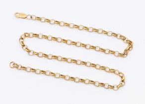 A 9ct gold textured belcher link  chain, width approx 4mm, length approx 44cm, weight approx 10.9gms
