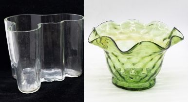 Alvar Aalto Glass - A late 20th Century abstract clear glass bowl, signed mark to base and also