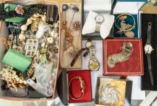 A collection of  vintage costume jewellery including a silver charm bracelet, locket, Wedgwood