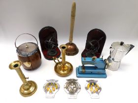 A collection of mixed metal wares and other items to include, copper and brass wares, novelty