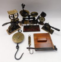 Collection of late 19th century and early 20th century salter and other weighing scales and paper