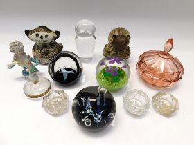 A small mixed collection of ceramics and glass to include; three Caithness glass paperweights,