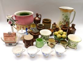 A collection of early to mid 20th century china and porcelain items including bed pots, wash jugs,