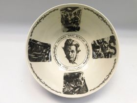 Wedgwood - A large circular footed transfer printed bowl, having central and banded commemoration