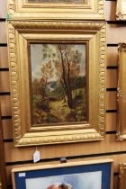 A pair of 19th century oils on board of Derbyshire country scenes, unsigned in gilt frames.