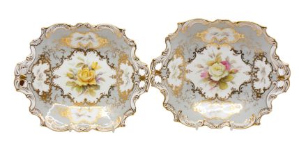 Coalport - Two hand painted floral decorated dishes, fluted edged, signed by F. Howard. (2)