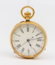 An early 20th century 18ct gold ladies open faced pocket watch, comprising a white dial, roman