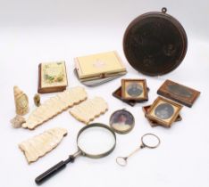 A mixed lot to include; an Art Deco designed Entouka combination compact and mirror, lipstick etc, a