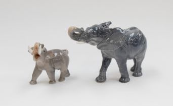 Royal Copenhagen figures 'Elephant' no1771 and 'Elephant calf' no2998 both modelled by Peter Herold.