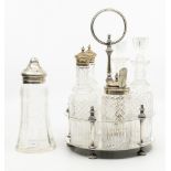 An early 20th century J & R Griffin Chester silver-topped sugar shaker with etched glass, together