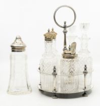 An early 20th century J & R Griffin Chester silver-topped sugar shaker with etched glass, together