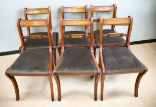 A collection of six Georgian reproduction mahogany dining chairs with brass inlay detail