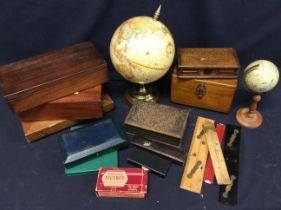 Collection of late 19th century, early 20th century treen boxes, other boxes, architect instruments,