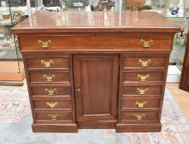 Tall mid 19th century mahogany pedestal  high desk, with top single drawer and five either side with