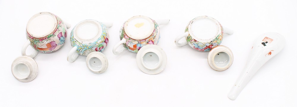 A collection of small Chinese export famille rose teapots, c.1870, with rose medallion detail, along - Bild 3 aus 5