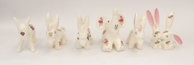 Collection of mixed mid 20th Century Plichta ceramic small animal figures, donkeys, rabbits and