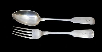 A George III Scottish silver fiddle patterned dessert spoon, hallmarked by Mitchell & Russell,