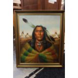 Oil painting of an Indian chief by Kenneth Su.