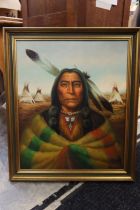 Oil painting of an Indian chief by Kenneth Su.