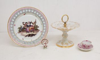 An early 20th century collection of Meissen, i.e. comport/cake stand decorated with foliage and