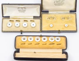 A collection of dress studs including a cased set of four 9ct gold studs, comprising an octagonal