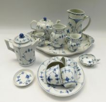 Two boxes of blue and white dinner and tea wares by Royal Copenhagen, cups, saucers, side plates,