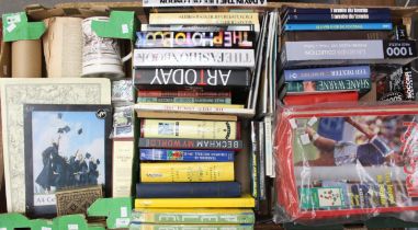 A collection of assorted hardback reference books together with a collection of France Football