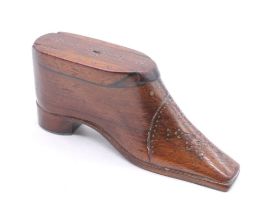 A late 19th century treen snuff box in the form of a gentlemen's shoe
