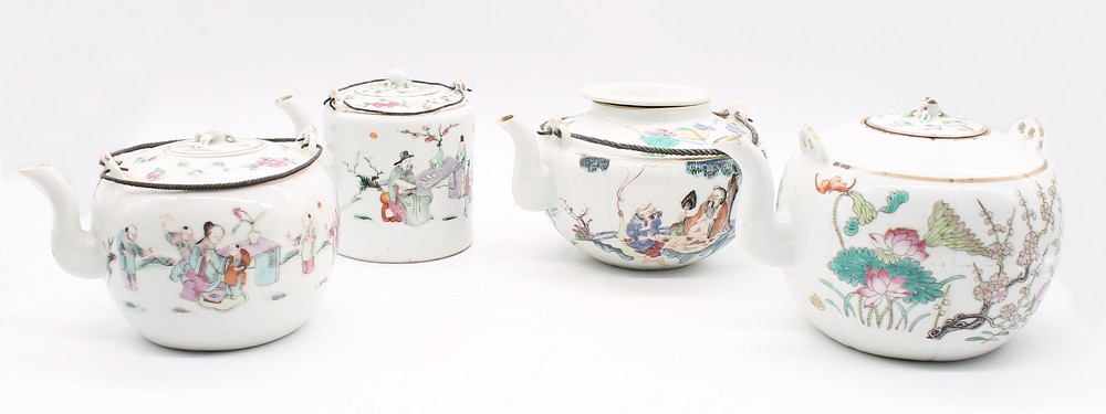 A collection of four late 19th century Chinese export porcelain tea pots: three with Republic marks,