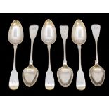 A set of six George III Irish silver fiddle patterned teaspoons, all initialled to terminals,