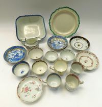 A small collection of 18th and 19th century tea bowls, coffee cups, saucers, milk jug, along with