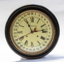 Early to mid 20th century Ansonia round wall hanging station clock, 8 day with date dial, painted