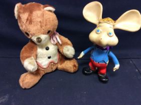A Topo Gigio mouse plastic figurine (20th century), along with a mid to late 20th century bear (torn