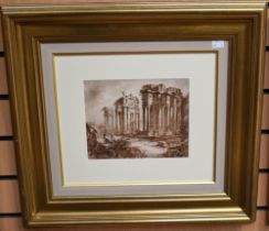 Johnny Gaston (b.1955) Ruins at Menton and Roman Villa a pair, sepia watercolours, 19 x 23cm signed,