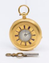 An early 20th century 18ct gold ladies half hunter pocket watch, comprising a white dial, roman