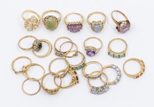 A collection of twenty 9ct gold mainly stone set rings, in various styles and sizes, to include