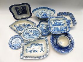 A collection of early 19th century Davenport and Stevenson pearlware, and blue and white porcelain