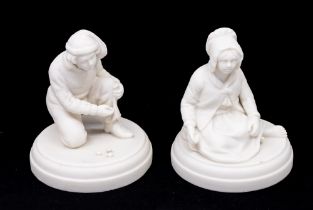 A pair of Copeland Parian late 19th Century figures: one of a young boy playing marbles, the other a